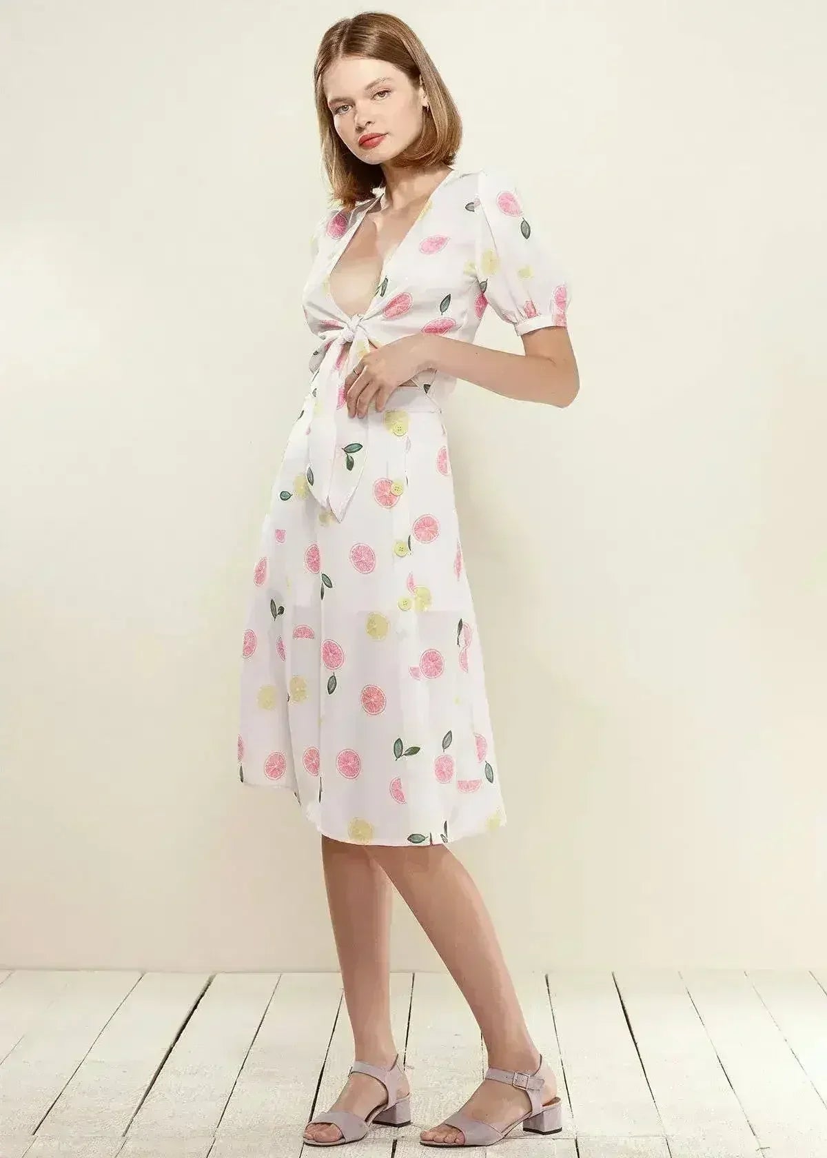 Button Front Midi Skirt in Fruit Punch - Femstylo