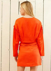 Women's Button Front Long Sleeve Crop Top in Poppy - Femstylo