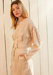 Women's Tencel Crop Top - Drop Shoulder & Ruffled Detail - Femstylo