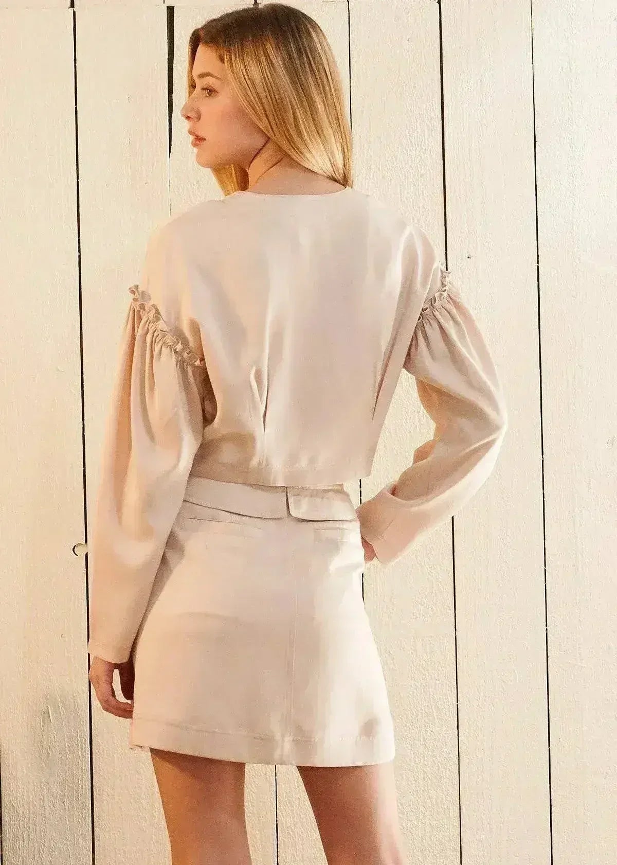 Women's Tencel Crop Top - Drop Shoulder & Ruffled Detail - Femstylo