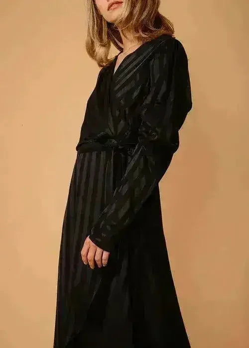 Women's Puffy Shoulder Dress in Black Stripe - Femstylo