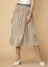 Women's Glitter Waistband Pleated Skirt in Champagne - Femstylo