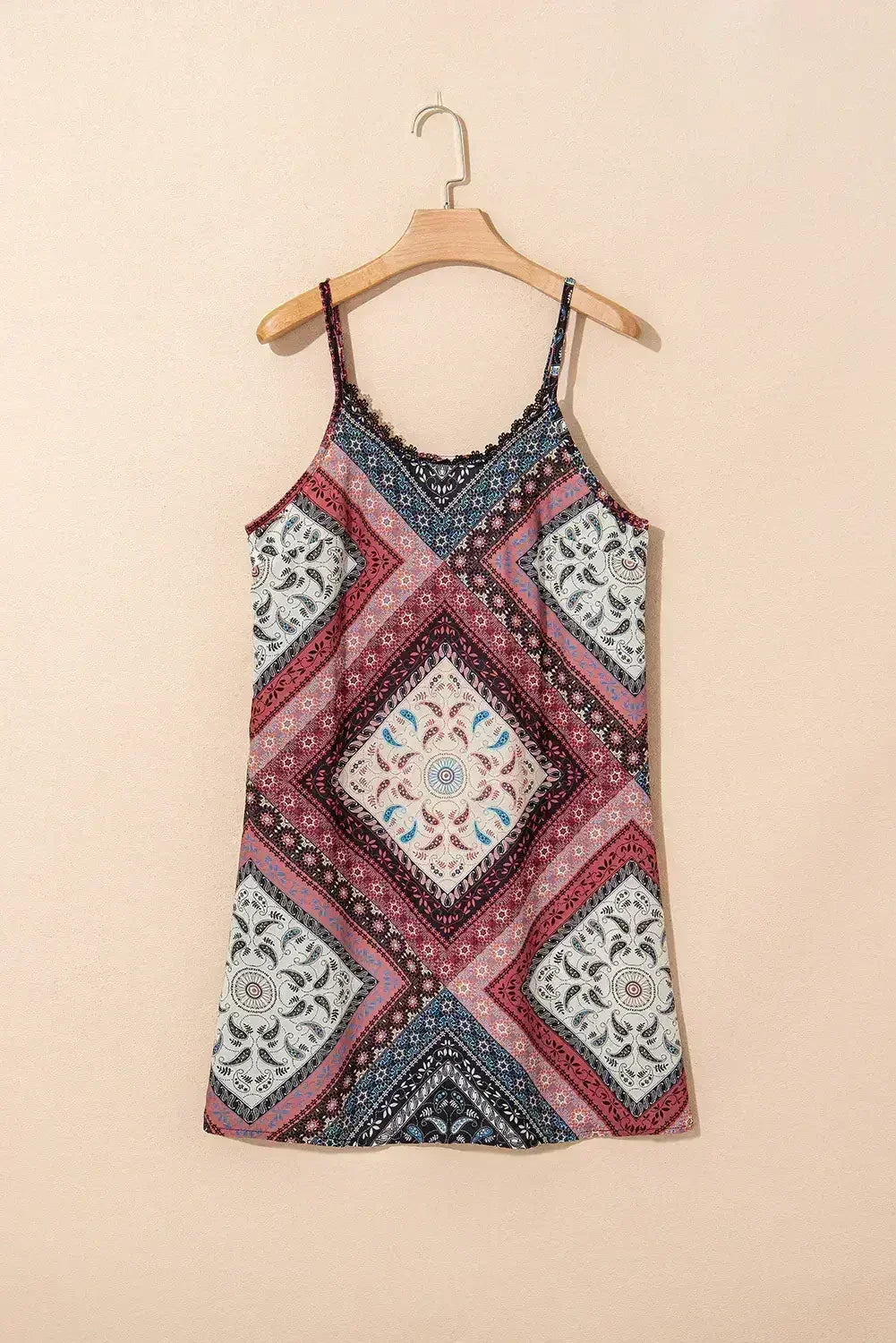 Red Geometric Paisley Print Sleeveless Mini Dress - Femstylo
