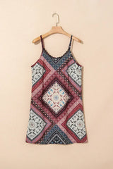 Red Geometric Paisley Print Sleeveless Mini Dress - Femstylo
