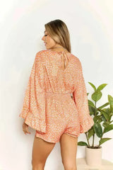 Double Take Printed Flare Sleeve Surplice Romper - Femstylo