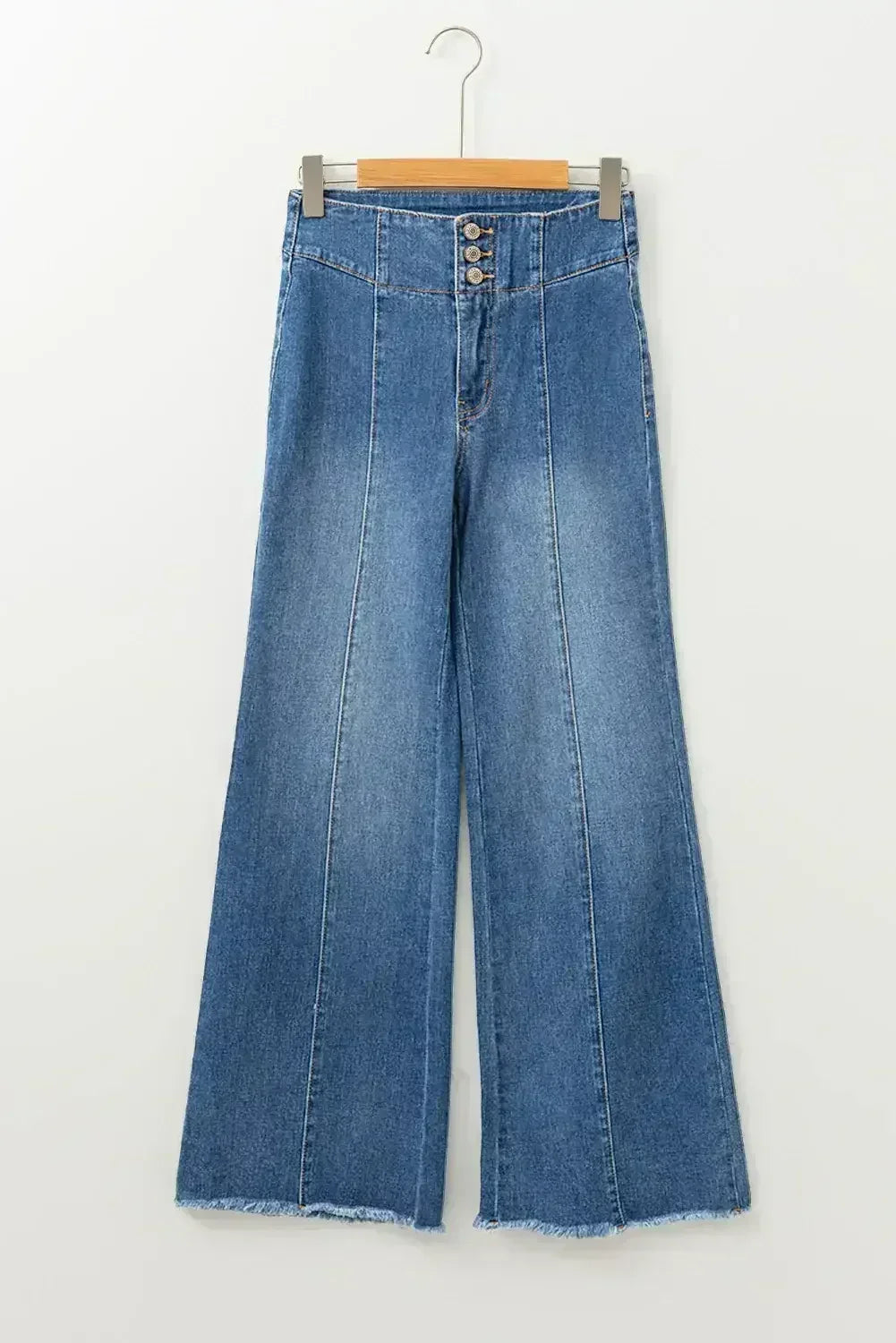 Sail Blue High Waist Button Raw Hem Jeans - Femstylo