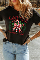 Black Candy Cane Christmas Club Heat Transfer Printing T Shirt