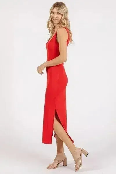 Mittoshop Side Slit Wide Strap Midi Tank Dress - Femstylo