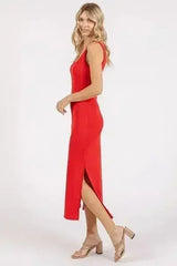 Mittoshop Side Slit Wide Strap Midi Tank Dress - Femstylo