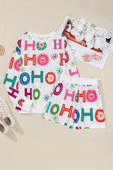 White Ho Ho Ho Letter Graphic Christmas Pajama Set