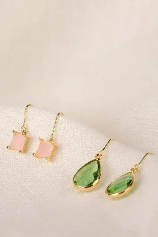Glass Stone Earring Set - Nickel-Free Danglers | Femstylo - Femstylo