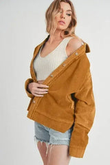 Aemi + Co Side Slit Exposed Seam Button Up Corduroy Jacket - Femstylo