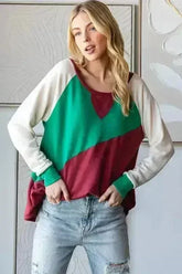 HOPELY Full Size Color Block Long Sleeve T-Shirt - Femstylo