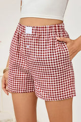 Blue Vintage Gingham Print High Waisted Loose Shorts - Femstylo