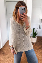 Smoke Gray Crochet Hollow-out Knit Sweater