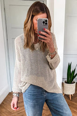 Smoke Gray Crochet Hollow-out Knit Sweater