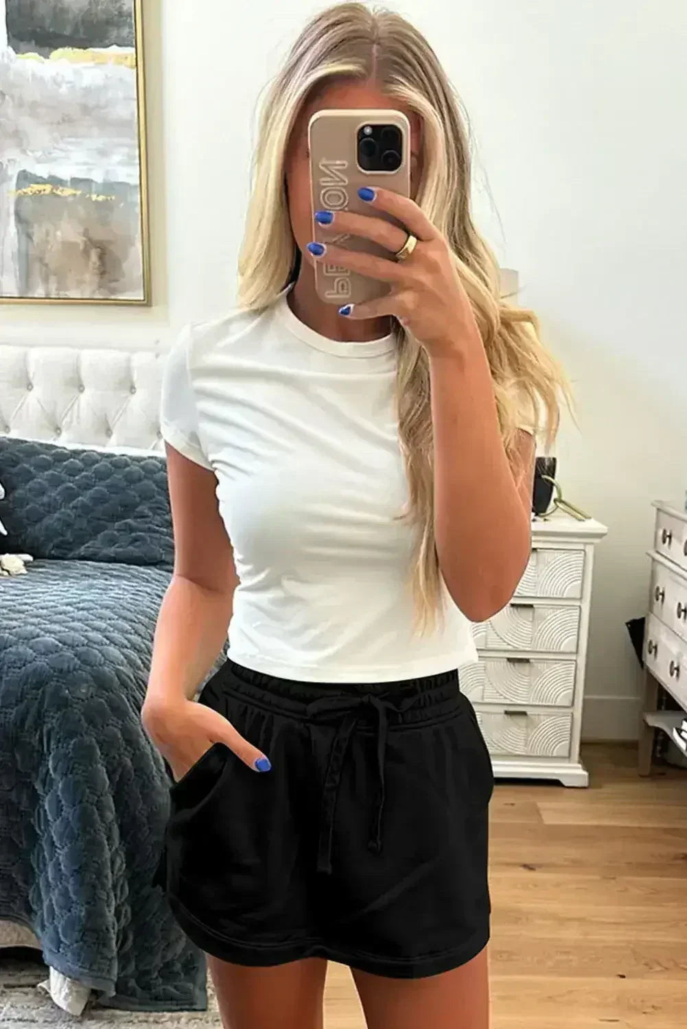 Black French Terry Drawstring Mini Skort with Pockets - Femstylo