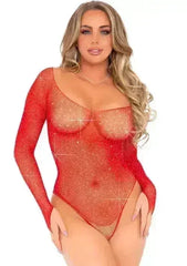 Rhinestone Snap Crotch Bodysuit - One Size - Red - Femstylo