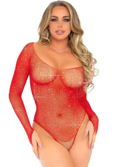 Rhinestone Snap Crotch Bodysuit - One Size - Red - Femstylo