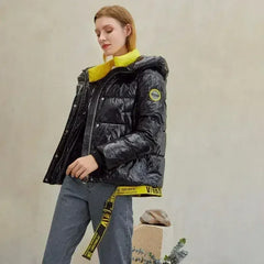 Short women winter coat parkas warm hooded shiny jacket coat Ladies - Femstylo