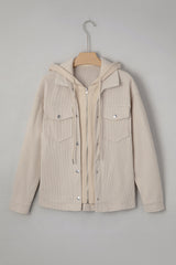 Beige Solid Color Textured Patchwork Flap Pocket Shacket