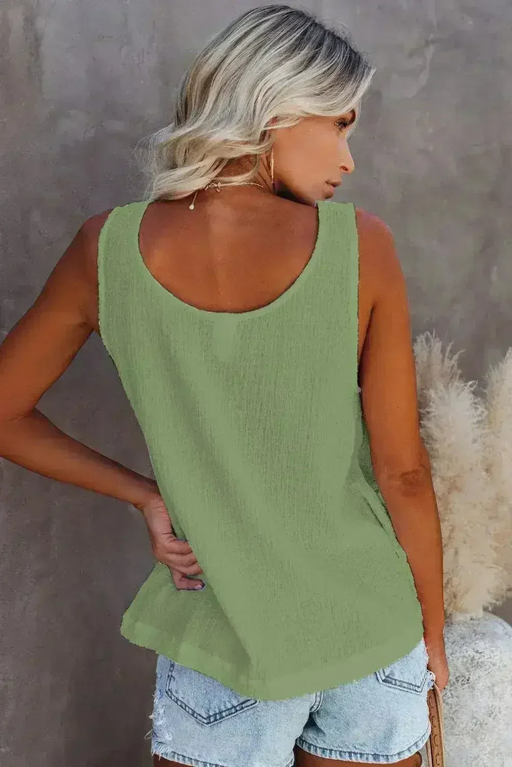 Button Textured Cotton Tank Top - Femstylo