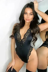 Deep V Neck Crisscross Backless Bodysuit - Femstylo
