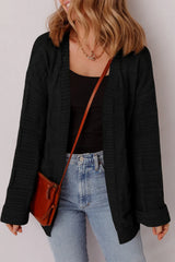 Black Solid Color Pocket Open Front Cardigan