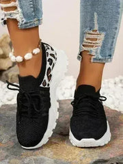 Cutout Leopard Lace Up Mesh Athletic - Femstylo