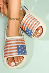 White Rhinestone American Flag Thick Sole Slides Shoes - Femstylo