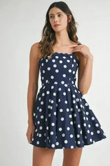MABLE Polka Dot Mini Dress with Ricrac Trim Strap - Femstylo
