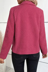 Strawberry Pink Fleece Textured Lapel Collar Open Front Jacket - Femstylo