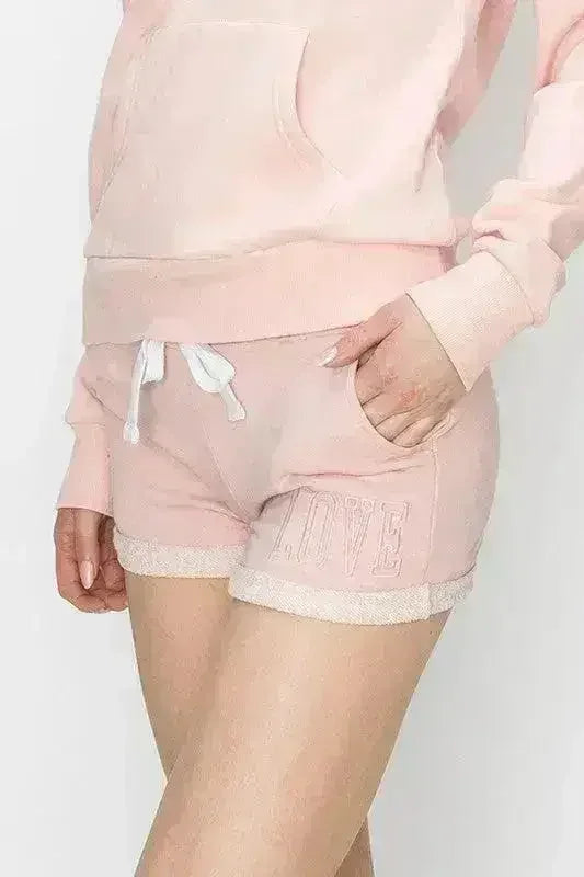 Love Embroidery French Terry Basic Shorts - Femstylo
