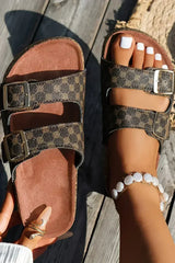 Coffee Vintage Double Buckle Comfortable Slippers - Femstylo