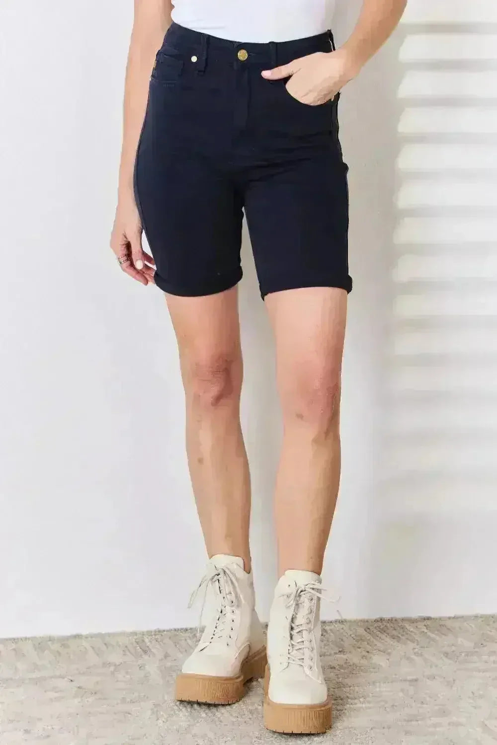Judy Blue Bermuda Shorts - High Waist Tummy Control Cotton - Femstylo