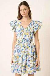 Mittoshop Floral V-Neck Cap Sleeve Mini Dress - Femstylo