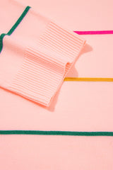 White Striped Half Sleeve Drop Shoulder Sweater - Femstylo