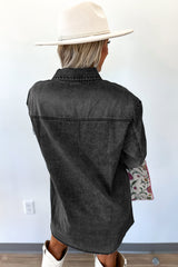 Medium Grey Chest Pocket Raw Hem Denim Loose Shirt Dress