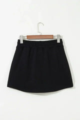 Black French Terry Drawstring Mini Skort with Pockets - Femstylo