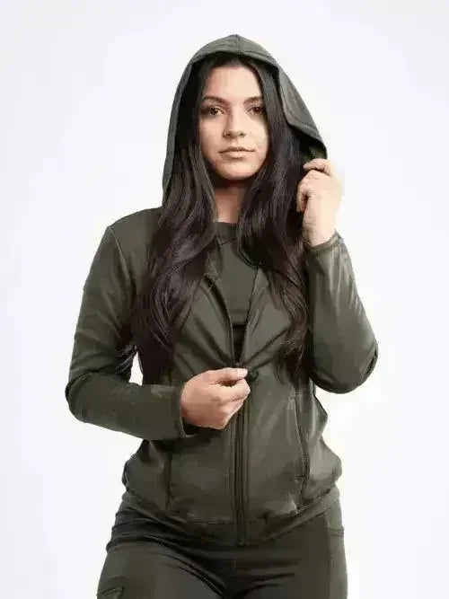 Athletic Fitted Zip-Up Hoodie Jacket with Pockets - Femstylo