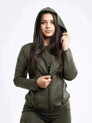 Athletic Fitted Zip-Up Hoodie Jacket with Pockets - Femstylo
