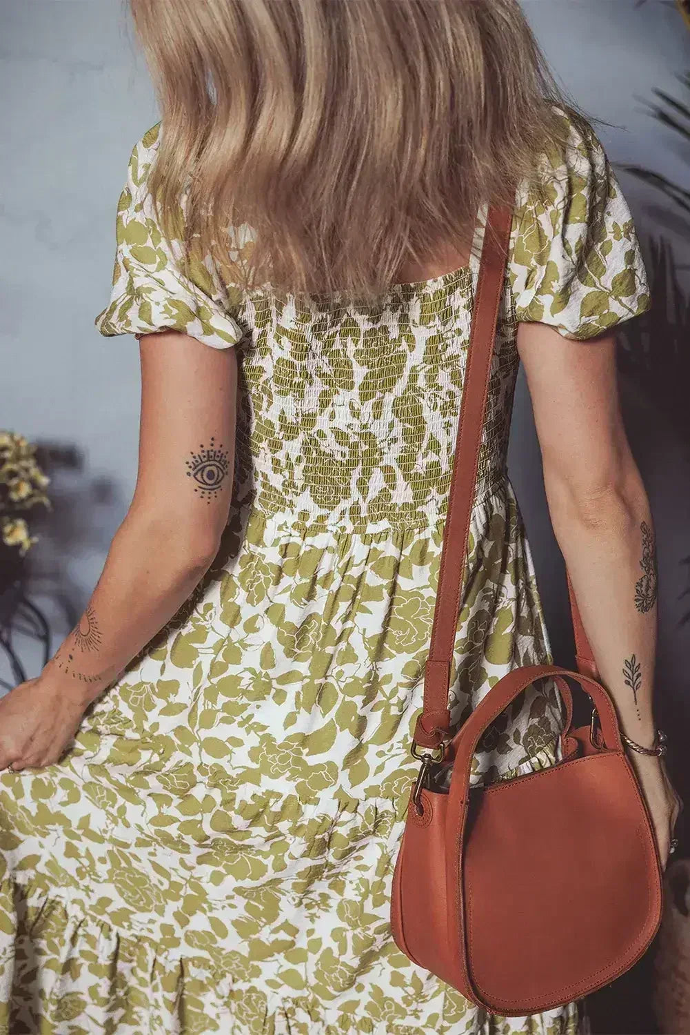 Yellow Boho Floral Print Square Neck Puff Sleeve Tiered Maxi Dress - Femstylo