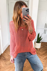 Smoke Gray Crochet Hollow-out Knit Sweater