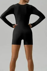 Square Neck Long Sleeve Active Romper - Femstylo