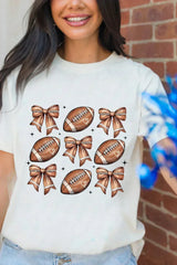 White Rugby Fashion Bow Print Graphic T Shirt