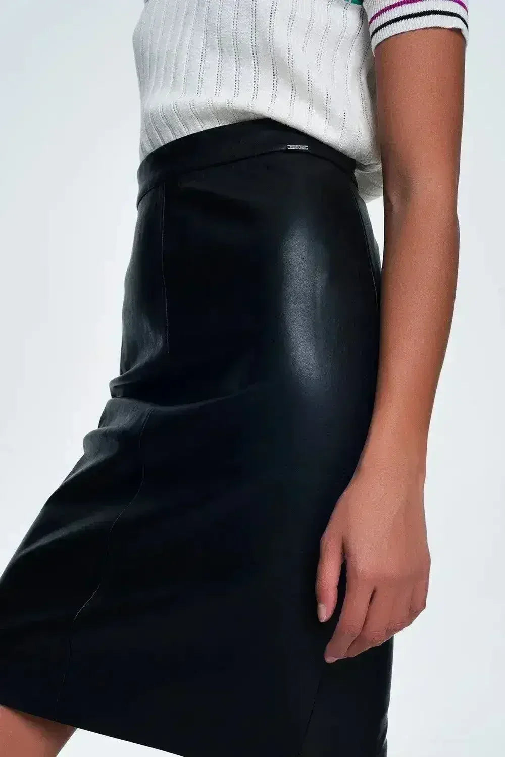 Black Faux Leather Pencil Skirt - Femstylo