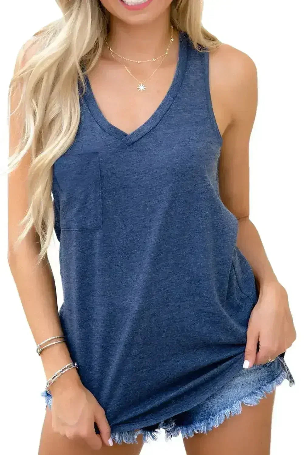 V Neck Racerback Tank Top with Pocket - Femstylo