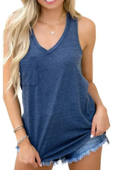 V Neck Racerback Tank Top with Pocket - Femstylo