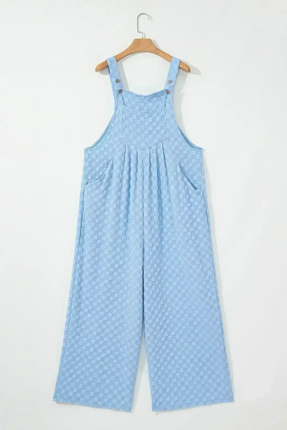 Beige Checkered Pocket High Waist Wide Leg Overall - Femstylo