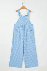 Beige Checkered Pocket High Waist Wide Leg Overall - Femstylo